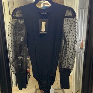 Prettylittlething black dobby mesh bodysuit